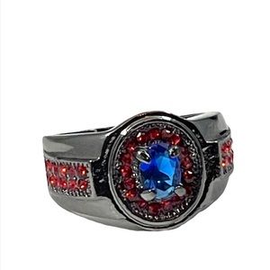 Red Blue Sapphire CZ Patriotic 10KT BLACK Gold Filled Ring